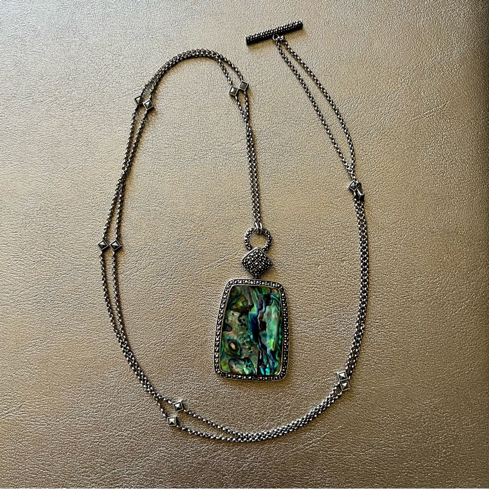 Judith Jack Abalone Pendant Necklace Sterling Silver 925 Marcasite - Picture 4 of 12